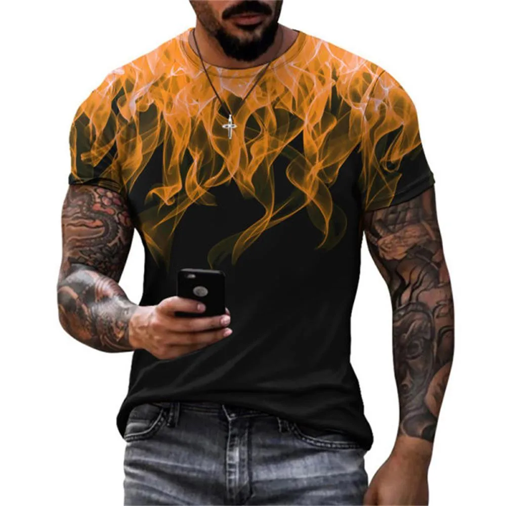 3D Graphic Printed Short Sleeve Shirts Colorful Flame