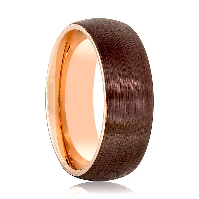 MARAR | Rose Gold Tungsten Ring, Brown Brushed, Domed