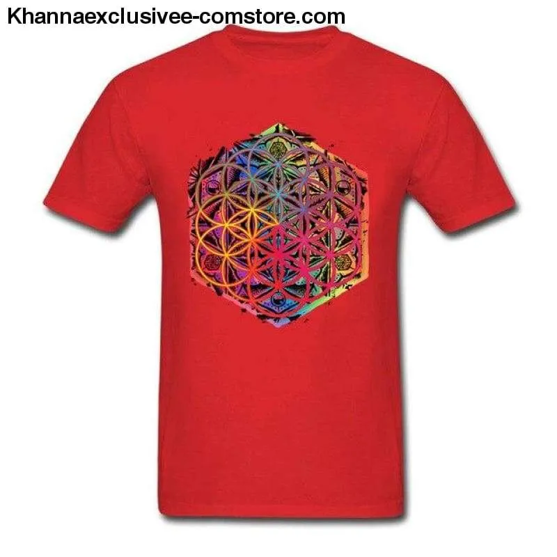 New Sacred Geometry Flower of Life Mandala Men's T-shirt Short Sleeve Unique Top