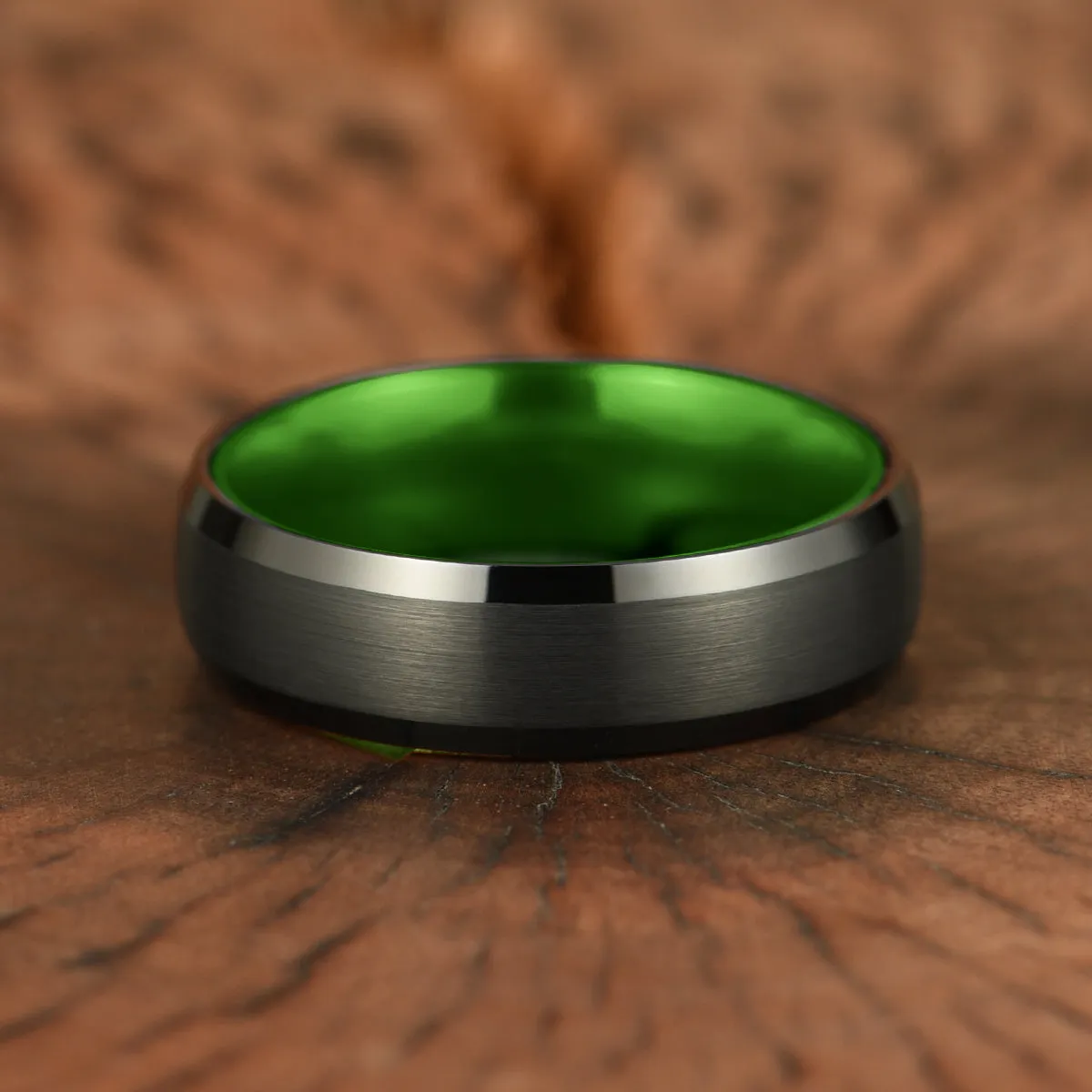 Pristine Passion Green Interior Tungsten Men's Wedding Band 6MM