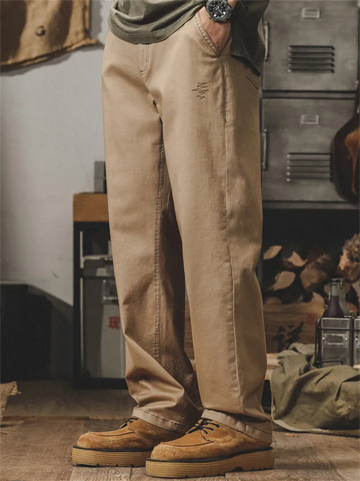 Wavy Line Embroidery Wear Resistant Straight-Leg Trousers for Men
